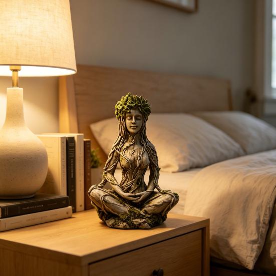 Tree Woman Figurine Resin Meditating Yoga Zen Pose Statue Tree of Life Mystical Creature Decorative Ornament for Home Living Room Bedroom Office