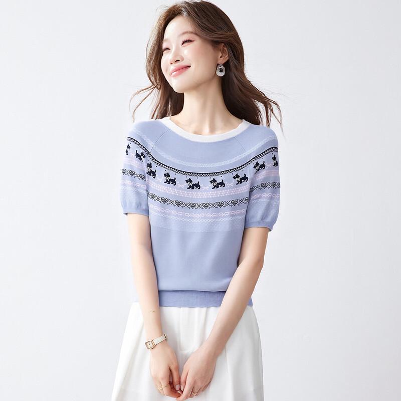 Srcr Women s Fair Isle Puppy Jacquard Knit T-Shirt XL