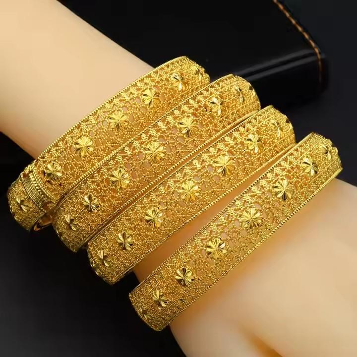 Luxus Dubai Brautarmreifen Geschenk 24K Gold Plated Indische Afrikanische Armbänder Charm Hochzeit Nigerianische Arabische Hand Schmuck für Frauen