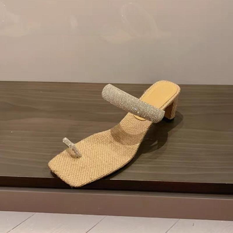 Square Toe Crystal Women Slippers High Heels Sandals Chunky Shoes Women Summer 2025 New Sexy Party Shoes Flip Flops Mujer Pumps