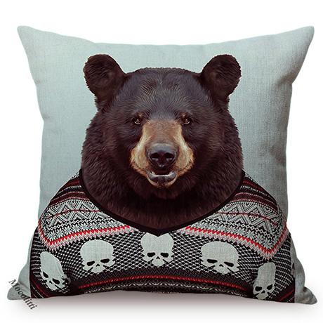 Nordic Animal Portrait Art Sofa Decorative Pillow Case Funky Cow Bear Rabbit Elephant Wear Clothes Style Cushion Cover Cojines