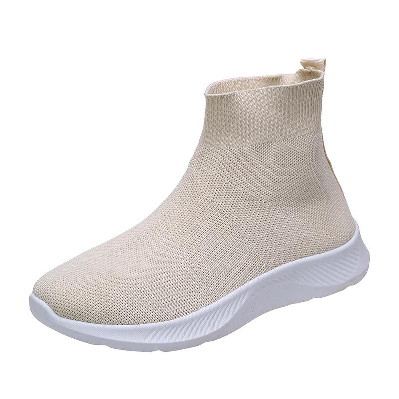 New autumn mesh footwear Elastic plus size flat High top casual sports shoes Fashion comfortable anti slip shoe Zapatillas