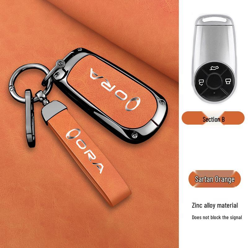 Great Wall ORA Key Cover for Good/Black/Lightning/White/Ballet Cat Models - High-End Black Full Shell with Buckle