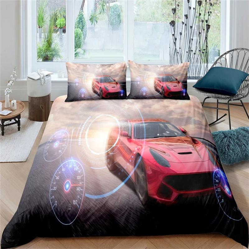 3D Car King Queen Duvet Cover Vintage Lightweight Train Bedding Set for Teens Adult Racing Supercar 2/3pcs Polyester Quilt Cover