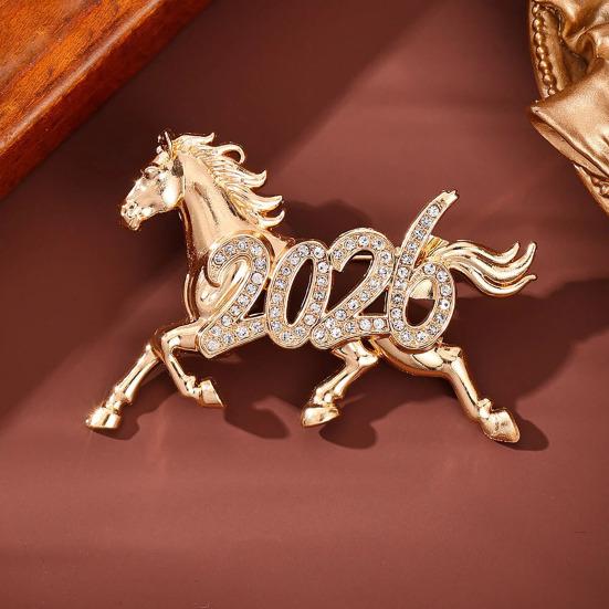 2026 Rhinestone Horse Brooch Year of Horse Lapel Pin Galloping Horse Brooch Pin New Year Outfit Accessory for Suits Coats Scarves