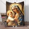 3D Panna Maria Modlící se Křesťanský Bůh Flanelová Umělecká Deka Přehoz na Pohovku Postel Kancelář Čtyři Roční Období Měkká Nadýchaná Prošívaná Deka Flanelový Přehoz
