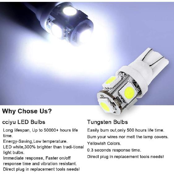 cciyu License Plate Light, T10 W5W Wedge 168 194 LED Bulb for Interior Dome Map lights Courtesy Light 6000K Xenon W hite,6Pack