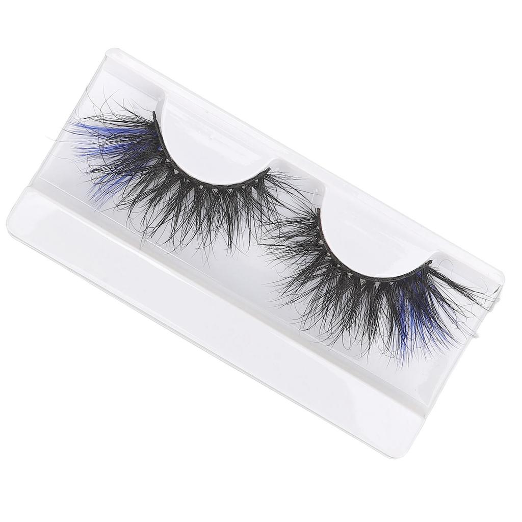 1 Pair 25mm Blue False Eyelashes Women Stylish Costume Party Reusable Long Curly Colored Fake Eyelashes 697A‑3C