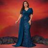 2026 Plus Size Elegant Sequin V-Neck Short Sleeve Evening Gown for Women