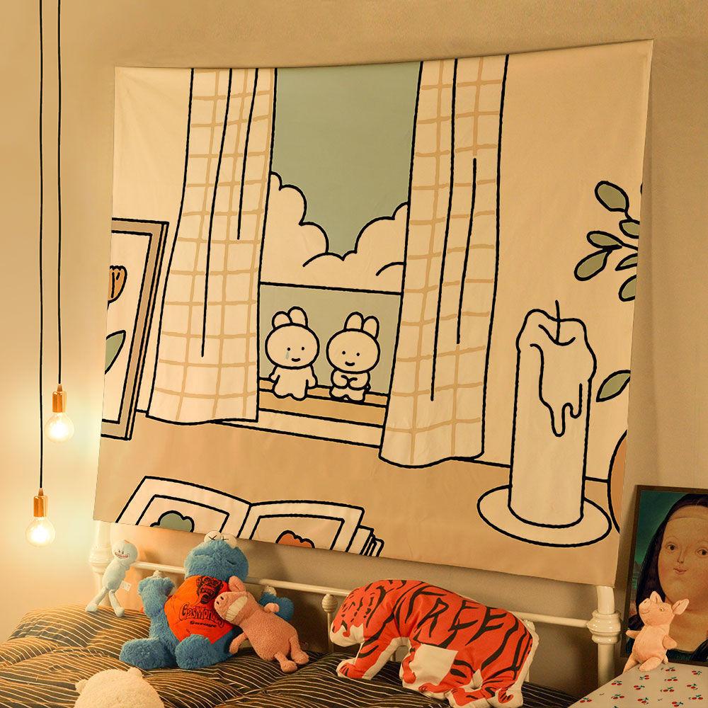 VIKAMA Cartoon Tapestry Childrens Room Ins Scandinavian Style Painting Good Night Story Baking Scene Wall Decoration