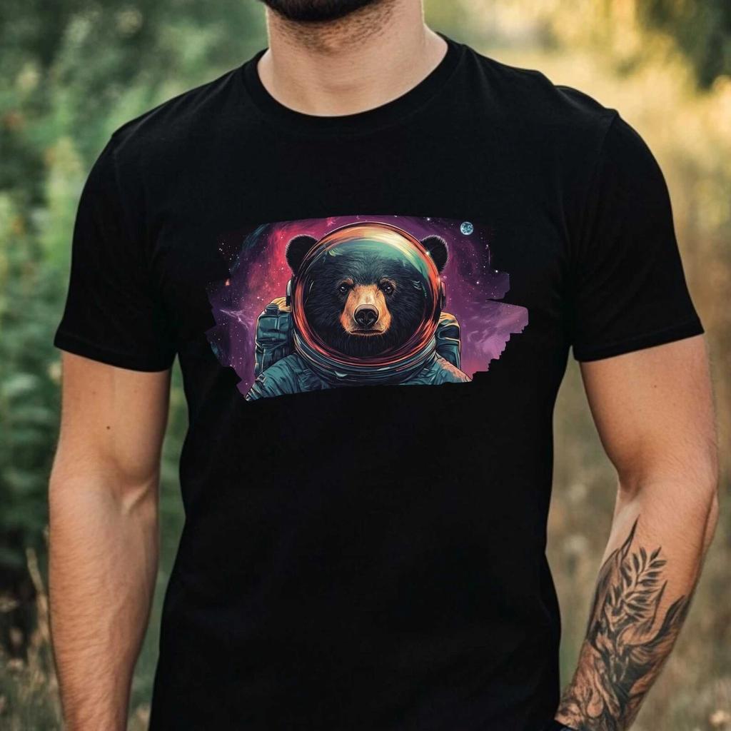 T-Shirt Herren Schwarzbär als Astronaut Motiv Baumwolle Größe XS bis 5XL