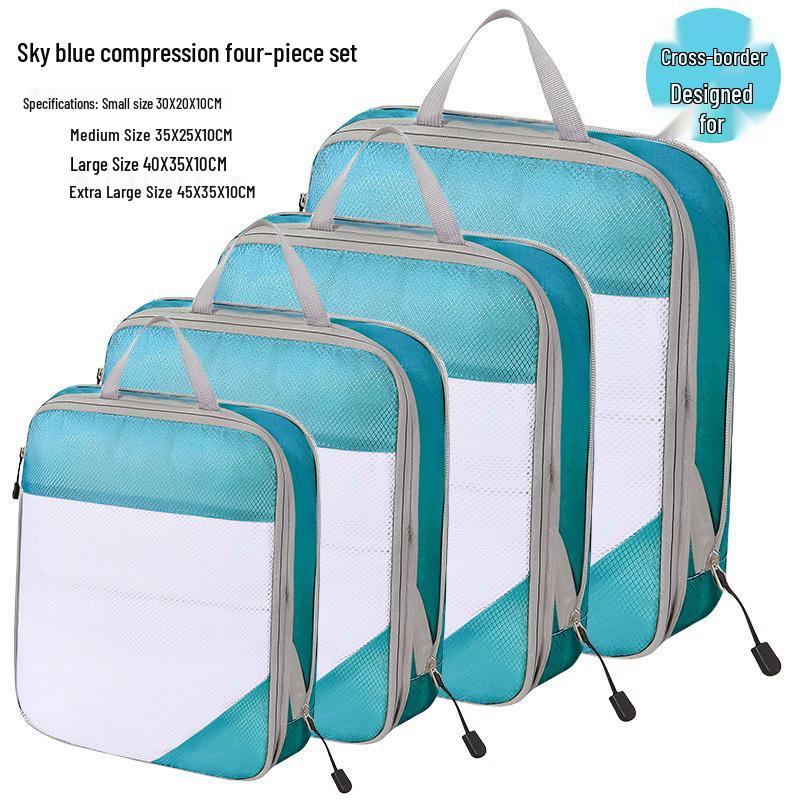 Four-Piece Compression Travel Storage Bag Set for Clothes, Toiletries, Digital Gear, and More