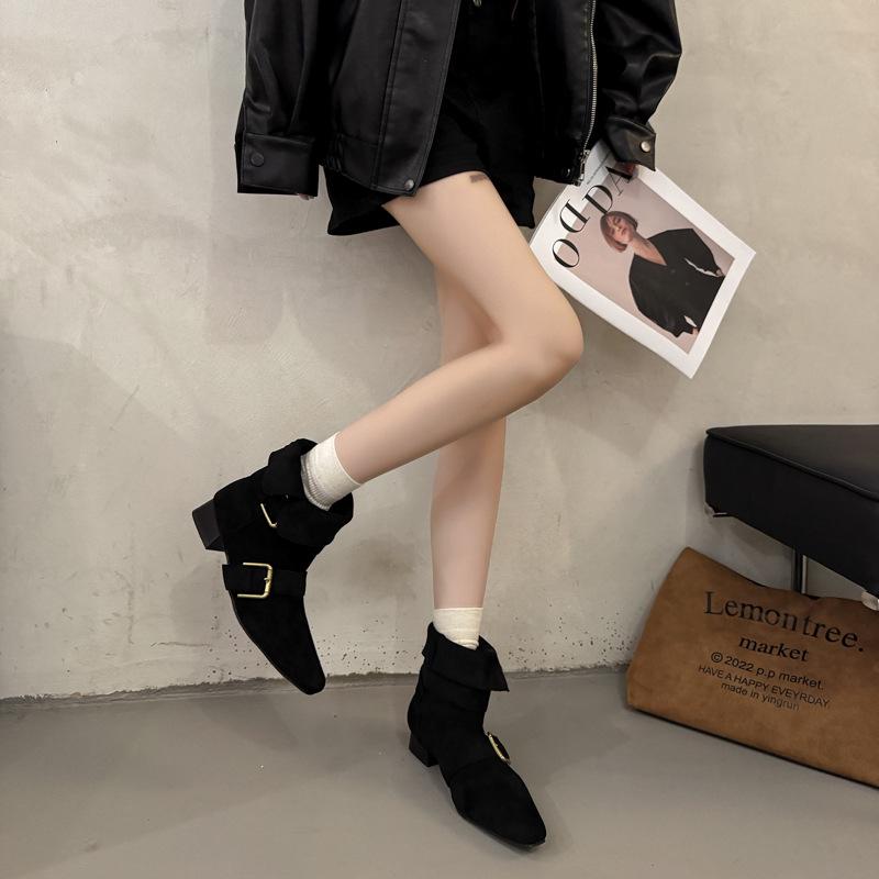 Women's Square Toe Chunky Heel Suede Western Ankle Boots - Retro Cowboy Martin Style for Spring & Autumn 2025