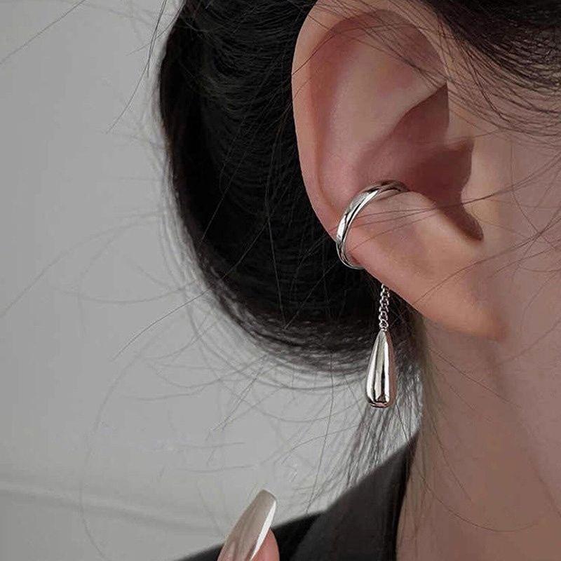 Fashion Wind Personalized Ear Clip Glossy Water Drop Earrings Non-Pierced Ins Cold Wind Retro Ear Clip Fashion Commuter