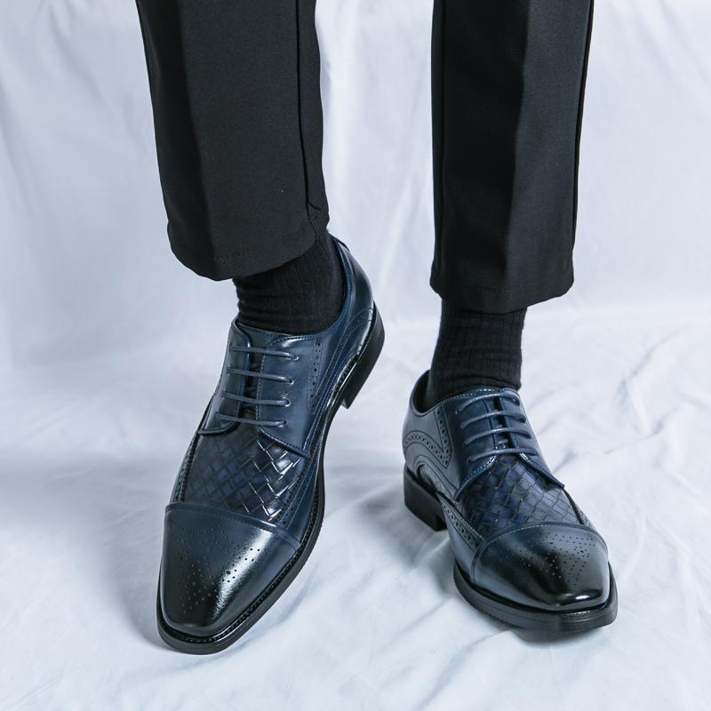 Fashion Brand Men's Lace Up Leather Shoes Blok Carved Woven Business Formal Shoes Autumn New Comfortable Groom's Wedding Shoes