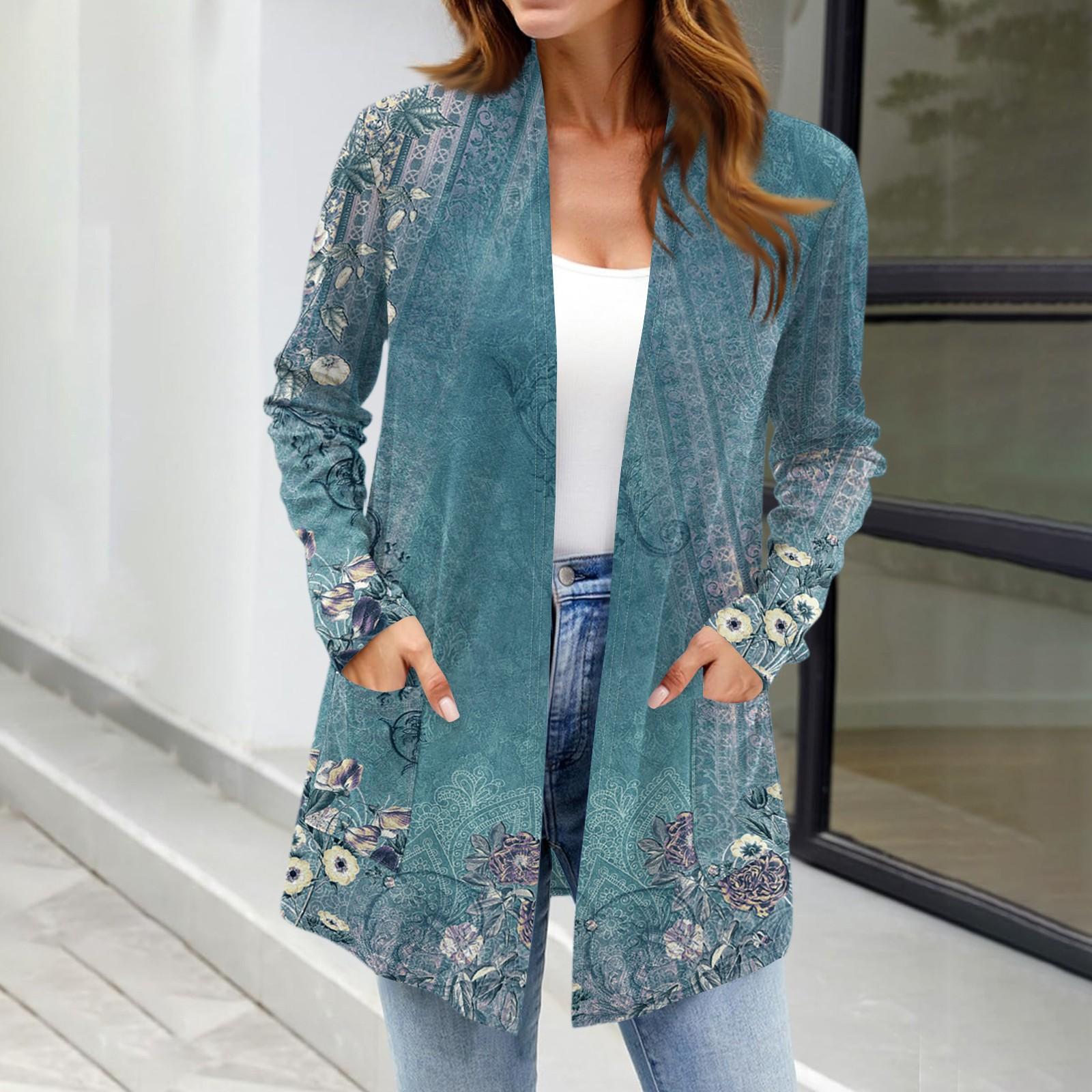 

Женские легкие кардиганы с открытой передней частью, с длинными рукавами, повседневные, свободные, тонкие кардиганы с карманами S