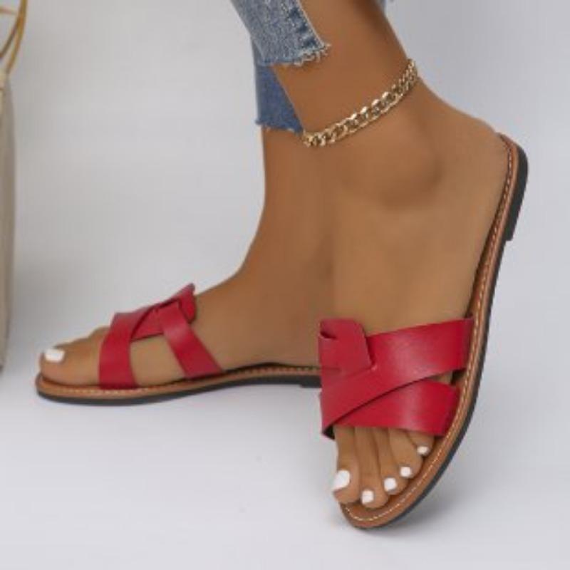 

Женские тапочки-крестики на плоской подошве, новые, больших размеров, однотонные, с открытым носком, с открытой пяткой, полушлепанцы 43 красный