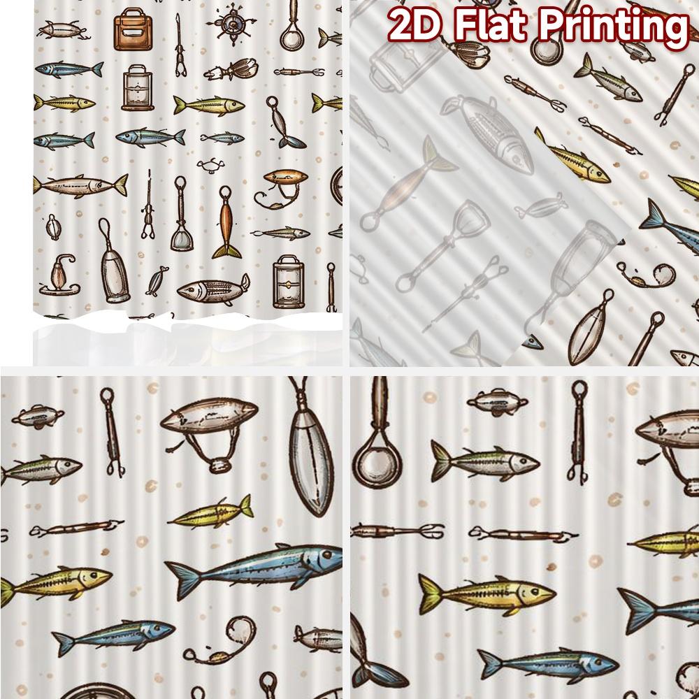 IMPRESSION PLATE 2D 2 pièces Rideaux (Sans Canne) Équipement de pêche et poissons Rideaux filtrants la lumière populaires Polyester Installation facile