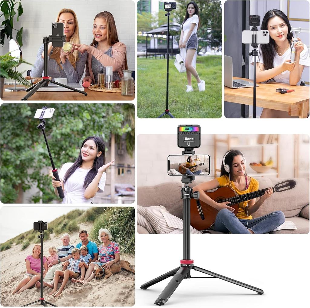 Ulanzi 2502B Height Adjustable Tripod with Phone Stick with Rotation Ball Head and Cold Shoe Mount for iPhone and Action Black MT-44 6-Level