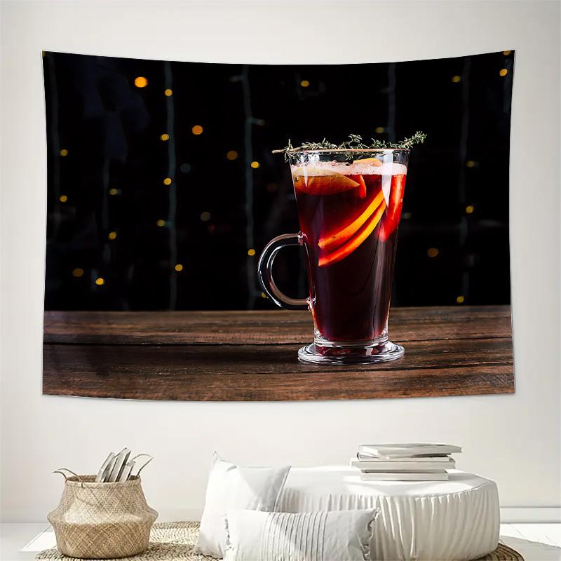 

Mulled Wine Glass Autumn Winter Drink Wall Tapestry Machine Washable All Season Decor Art Print Cozy Beverage Design Home 74x94cm(29x37in)