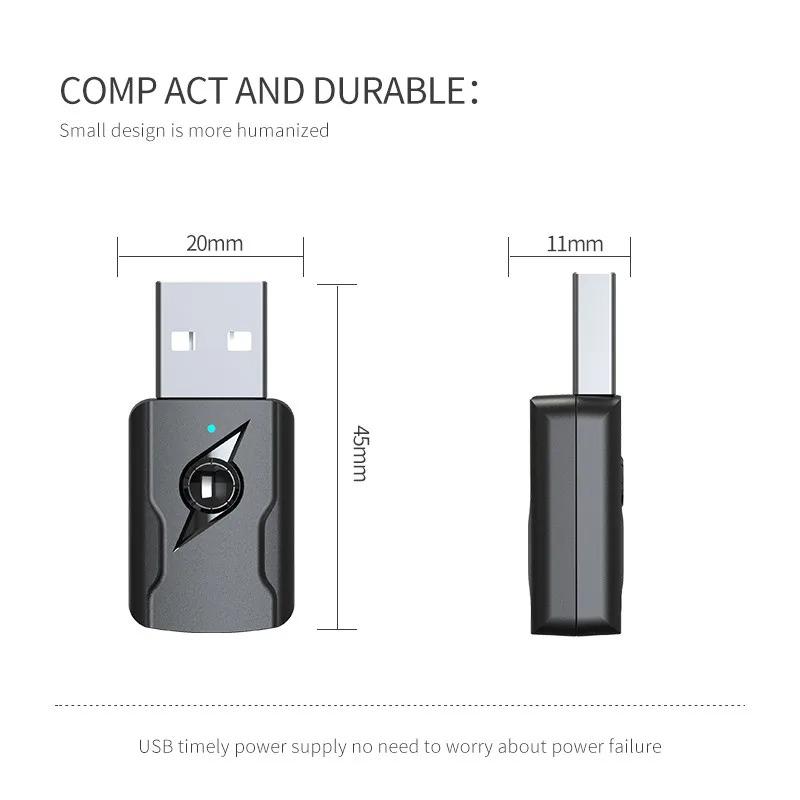 Car USB & 3.5mm AUX Bluetooth 5.3 Dongle Audio Receiver Transmitter Music Adapter For PC Mp3 Speaker TV Wireless Earphone Car Radio