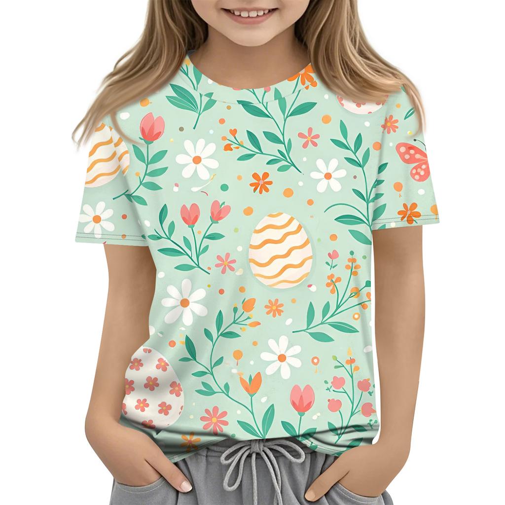 Children's Easter Printed Round Neck Short Sleeved Casual T-shirt