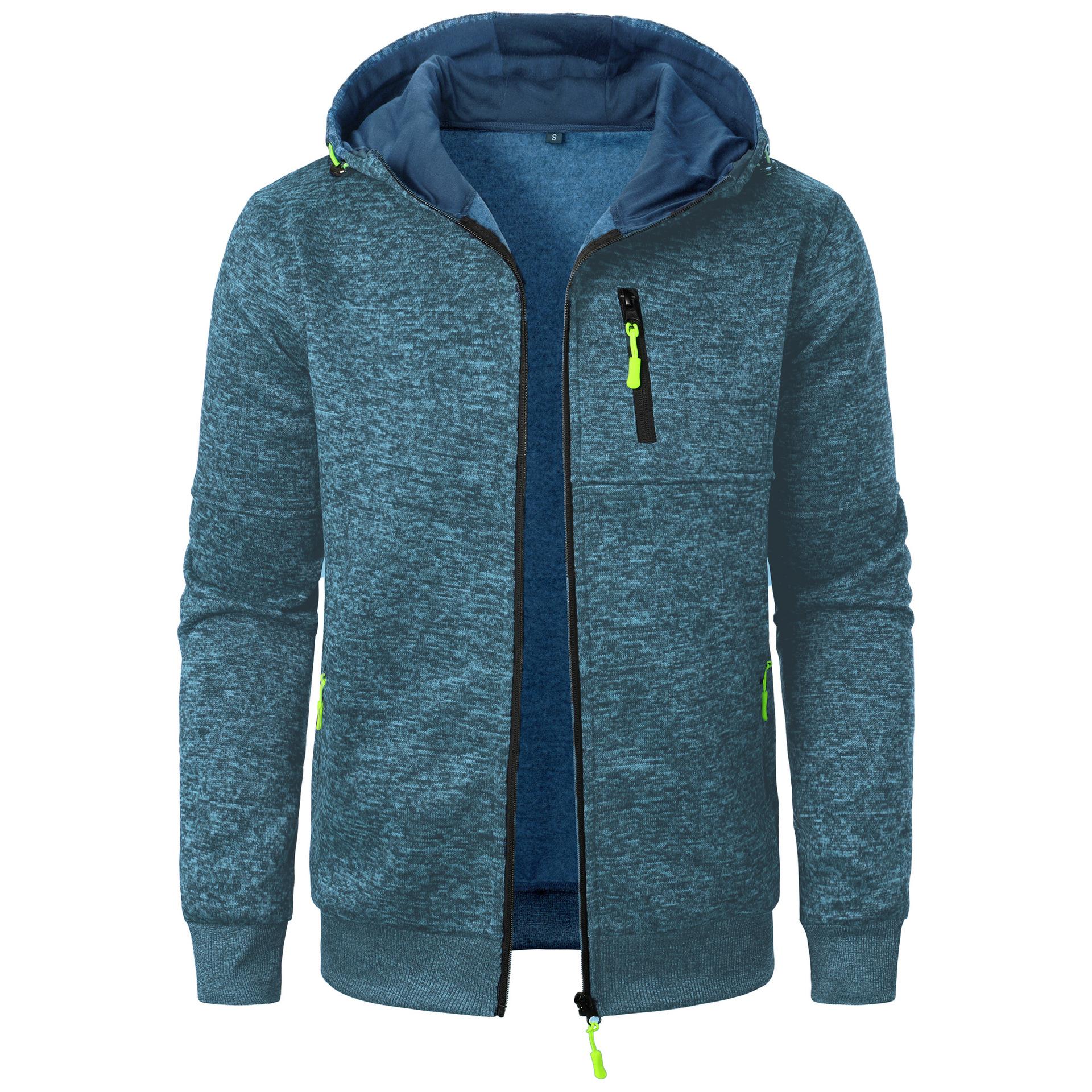 

Men s Spring and Autumn Outerwear Sports Fitness Coat Casual Hoooded Knitted Jacket 3XL джинсовий синього кольору