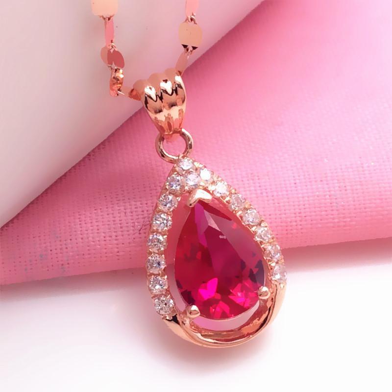 Color Gold Purple Gold Water Drop-Shaped Redstone Pendant Rose Gold-Plated Exquisite Light Luxury Necklace Women