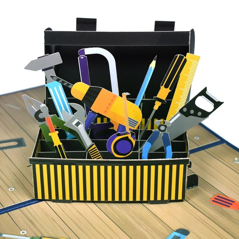 Birthday Card for Men Fathers Day Greeting Card 3D Tool Box Pop-Up Cards with Envelope Card Postcards Dad Grandfather