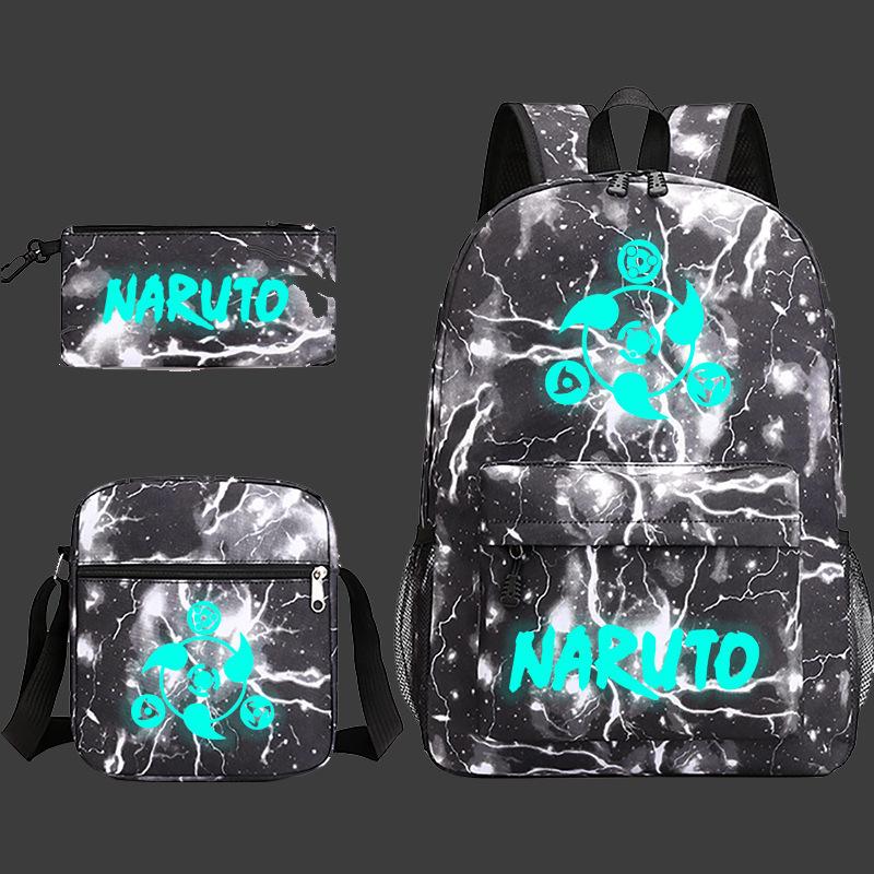 Large Capacity Schoolbag with Shoulder Strap; Student Three-piece Pencil Case Set
