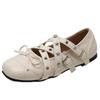 Retro bow cross strap Mary Jane shoes women's spring and summer new shallow rivet ballet flat shoes
