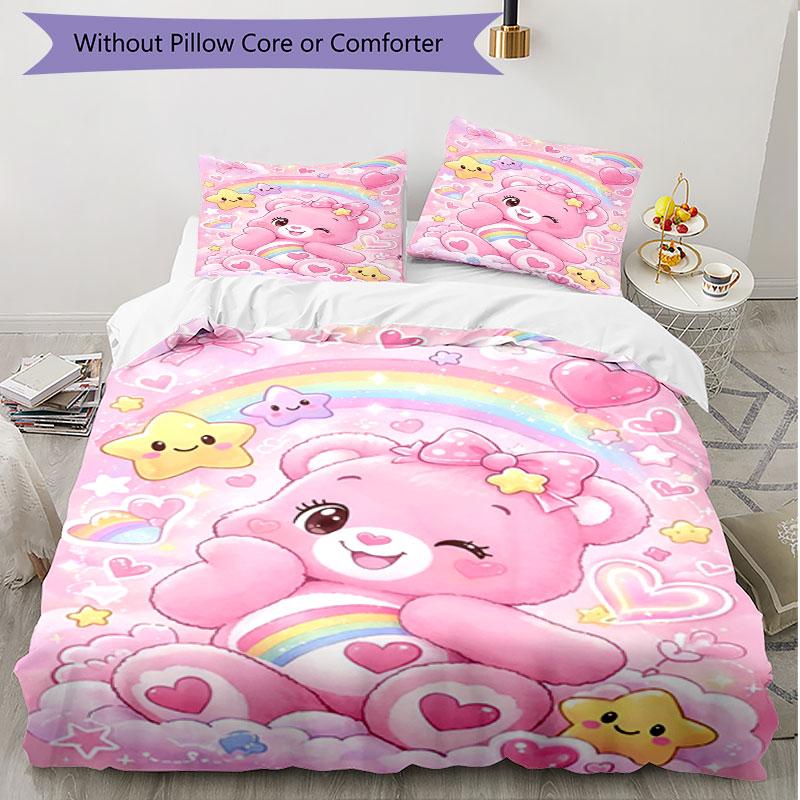 3'lü Nevresim Takımı (1*Nevresim Kılıfı + 2*Yastık Kılıfı, Çekirdeksiz), Care Bears Baskılı Yumuşak Dört Mevsim Nevresim Takımı, Ev Yatak Odası Dekorasyon Hediyesi