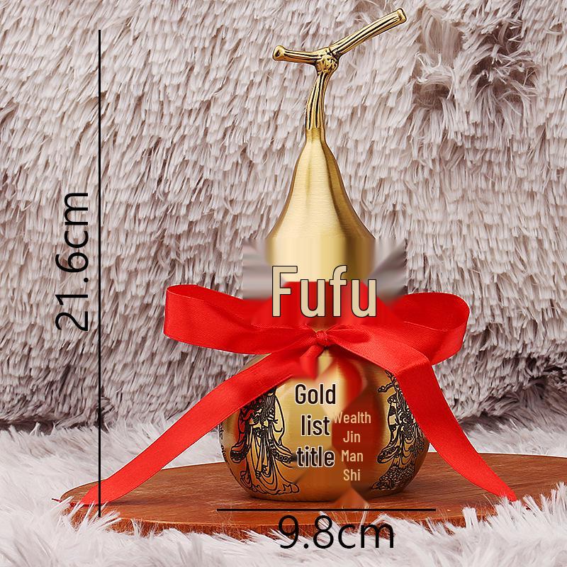 

Латунная статуэтка Фу Лу Шоу Си Медная тыква-горлянка с красным шнурком - Украшение для дома и офиса