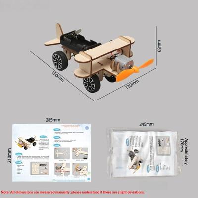1 Set Wooden Plane Assembled Biplane For Science Experimental Toys For Children Teaching Aids Diy Electric Aircraft Model Toy