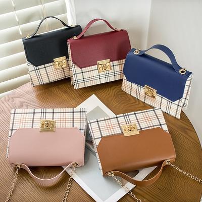 Frisch, süß, klein, kontrastierende Farbe, Schulter-Damenhandtasche, Taschenstil, modische Umhängetasche Karomuster, tragbare kleine quadratische Tasche Trend