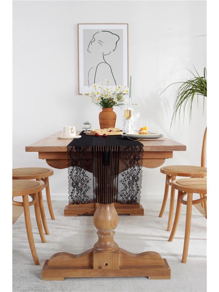 Elegant French Black & White Lace Table Runner for Wedding Decor