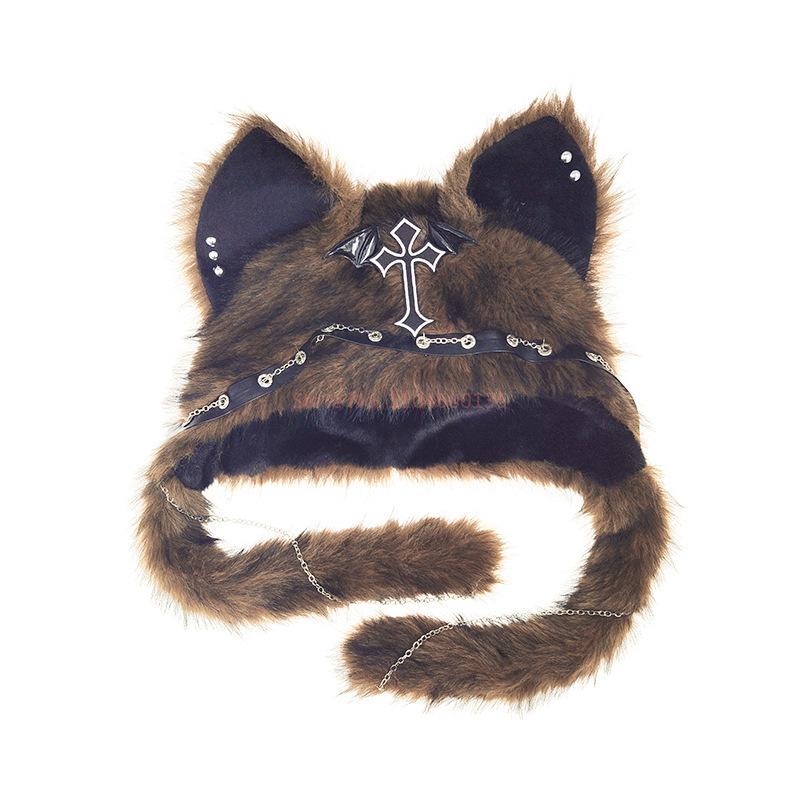 Alternatieve Kawaii Kattenoor Muts - Punk Rock Donkere Gotische Stijl Pluche Wintermuts Voor Warmte Goth Lolita Mode