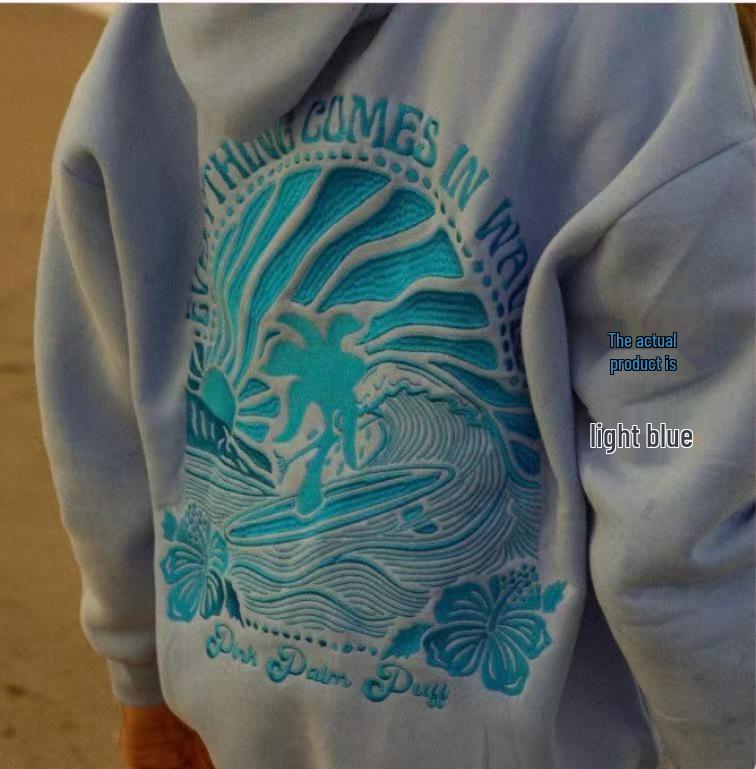 European Size Drop Shoulder Coconut Wave Hoodie Sweatshirt Jacket