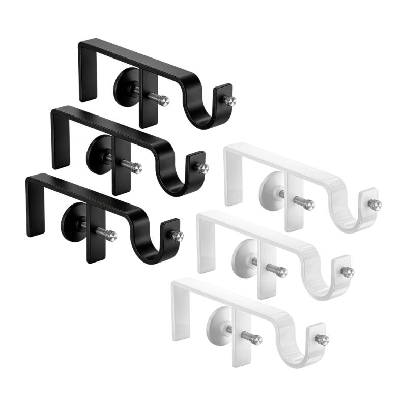 Adjustable Curtain Rod Clamp Support Set 3 Pack No Drill Metal Mount with Protective Screw Pad for Home Curtains