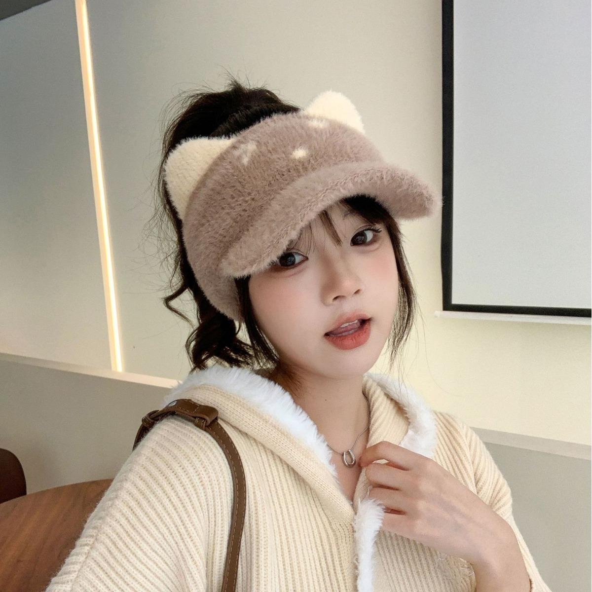 

Новая осенне-зимняя теплая вязаная шапка из толстой шерсти с плюшем, универсальная бейсболка для женщин, милый плюш One Size