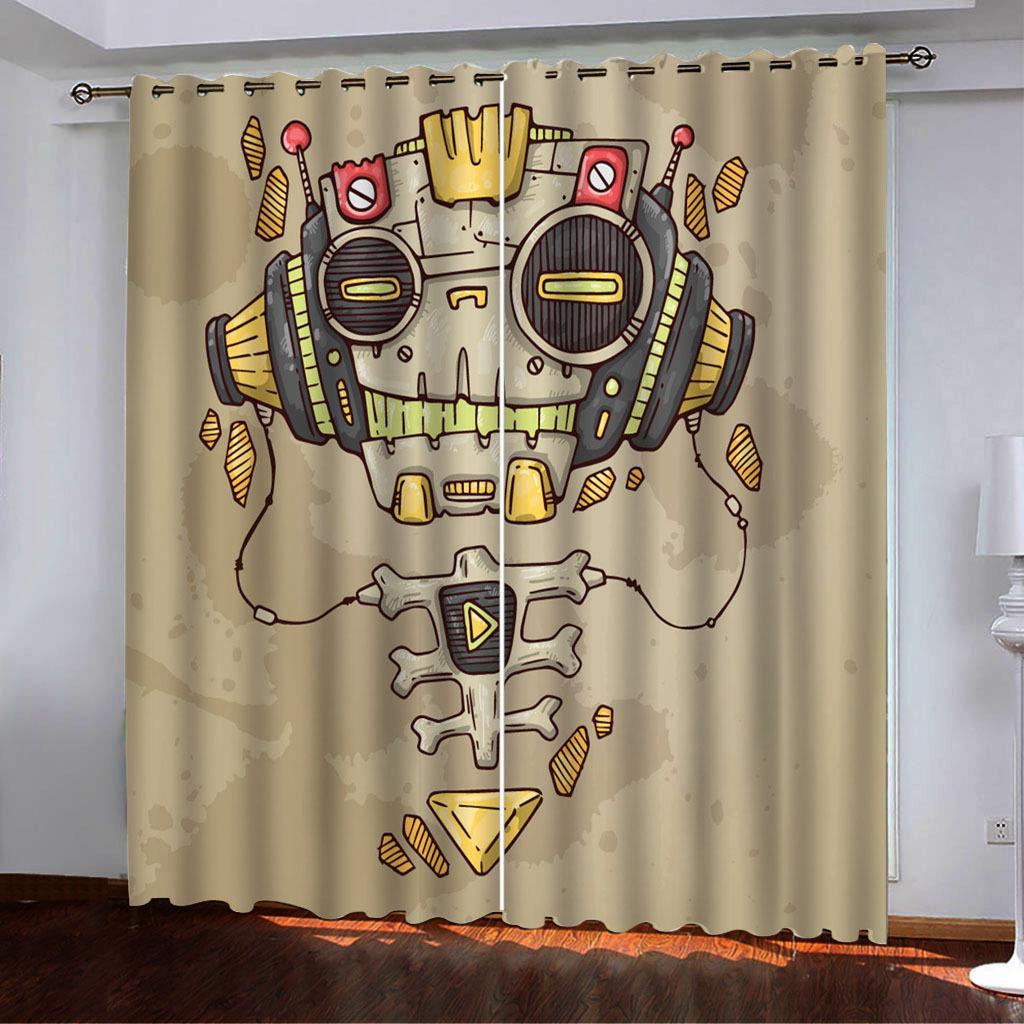 High-Density Blackout Curtains, Retro Yellowing Funny Series Digital Printing Blackout Curtains