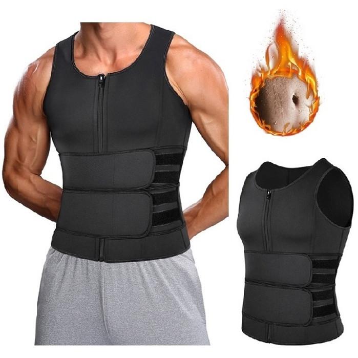 Neoprene Body Shaper Sauna Suit Tank Top Weight Loss Belt Zipper Men Waist Trainer Vest S чёрный