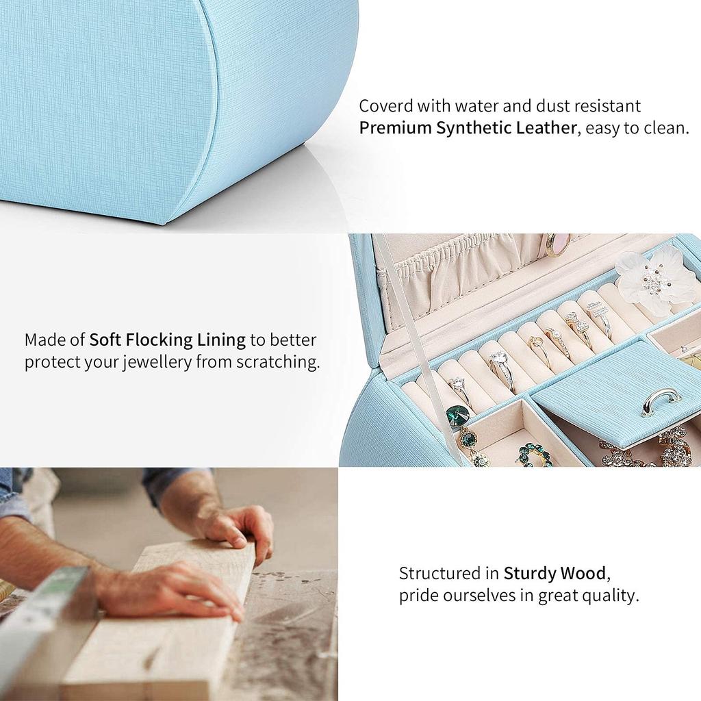 Vlando Semi-Circular Jewelry Box, Jewel Box, Mother's Day Sweet Gift, with Mirror, for Earrings, Necklaces, Rings, Accessory Case, Ring Holder, 5 Colo