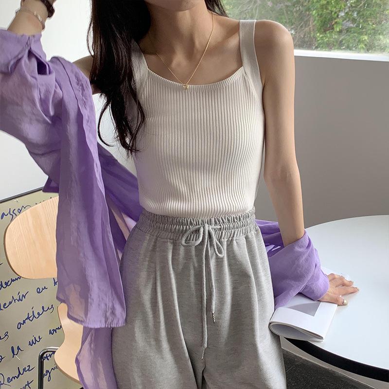 

Korean Summer Solid Color Sleeveless Sweater Vest for Women One Size абрикосовий