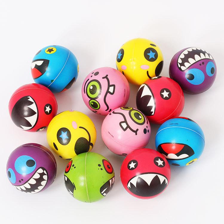 6PCS 6.3cm Facial Expression Foam Ball PU Extrusion Pressure Ball Outdoor Sports Decompression Toy Wrist Sports Children's Toy