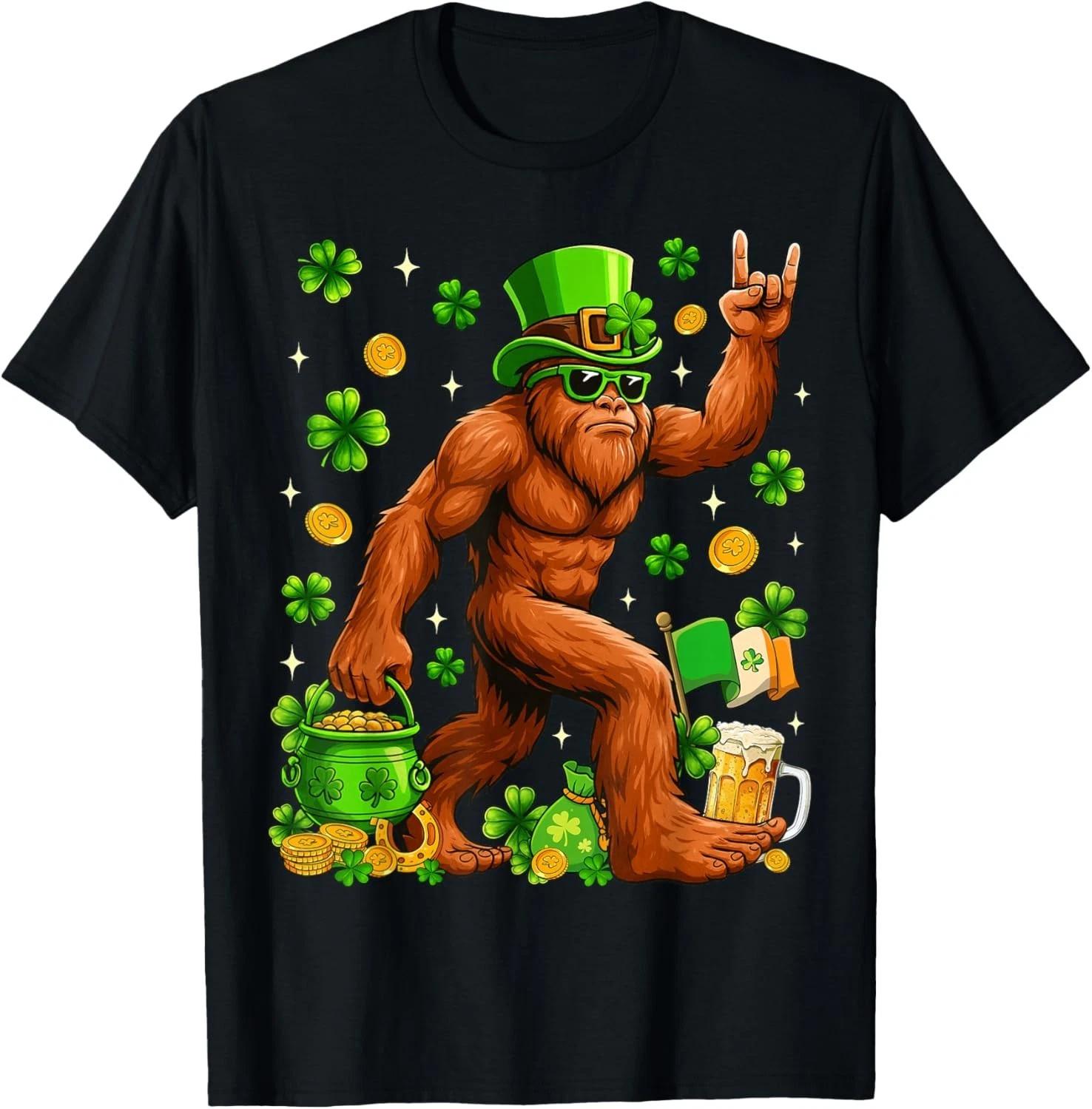 St Patricks Day Bigfoot Sasquatch Shamrock Men Women unisex T-Shirt S