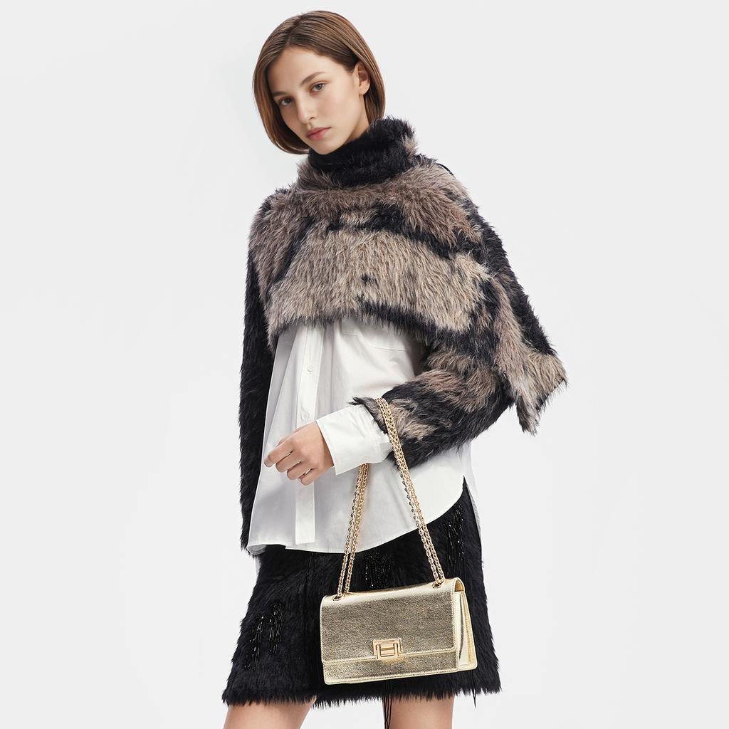 Charles & Keith Metal Buckle Chain Small Square Bag Women Shoulder Bag Black Gold CK2-20840579-1
