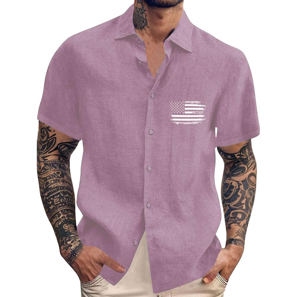 Men's Vintage Button Down Bowling Shirts Short Sleeve Summer Beach Shirt