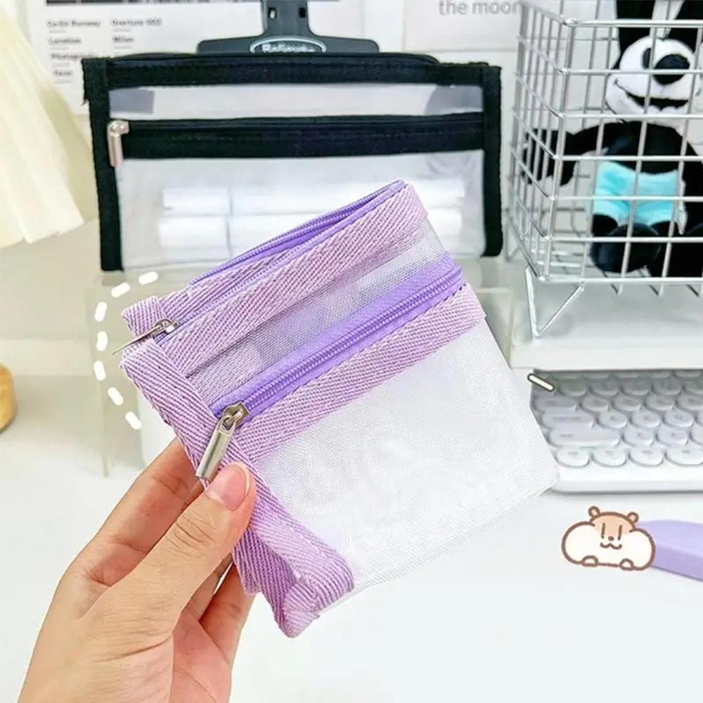 School Supplies Large Capacity Pencilcase Mesh Solid Color Pencil Bag Small Fresh Pencil Bag