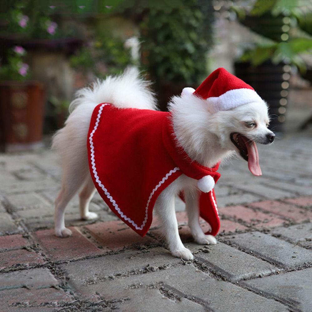 Comfortable Christmas Pet Cloak Adjustable Pet Xmas Hat Pet Christmas Cloak Dress Up for New Year
